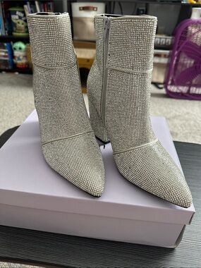 a new day Silver Crystal Embellished Pointed Ankle Boots